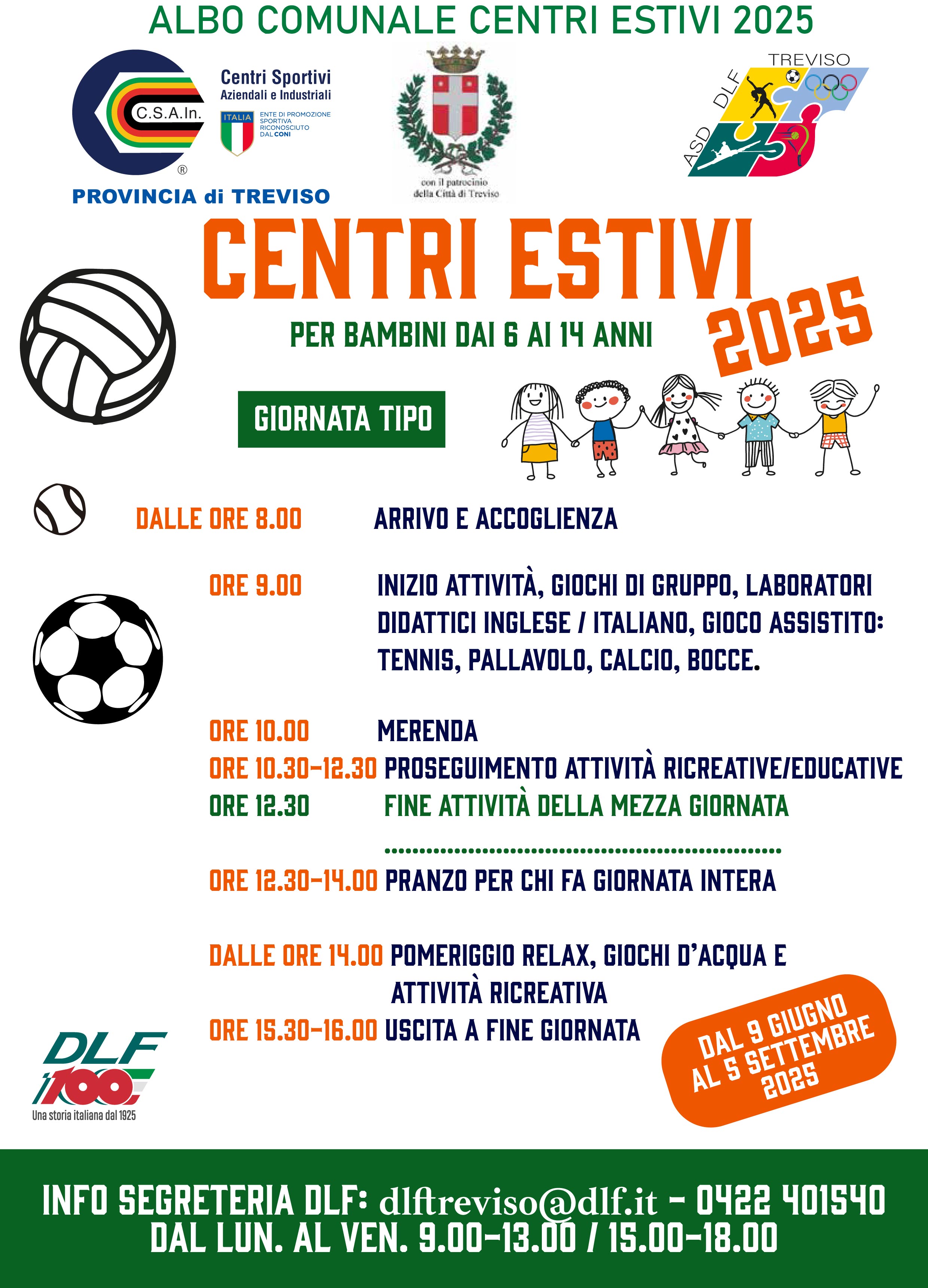 CENTRI ESTIVI DAL 9 GIUGNO AL 5 SETTEMBRE