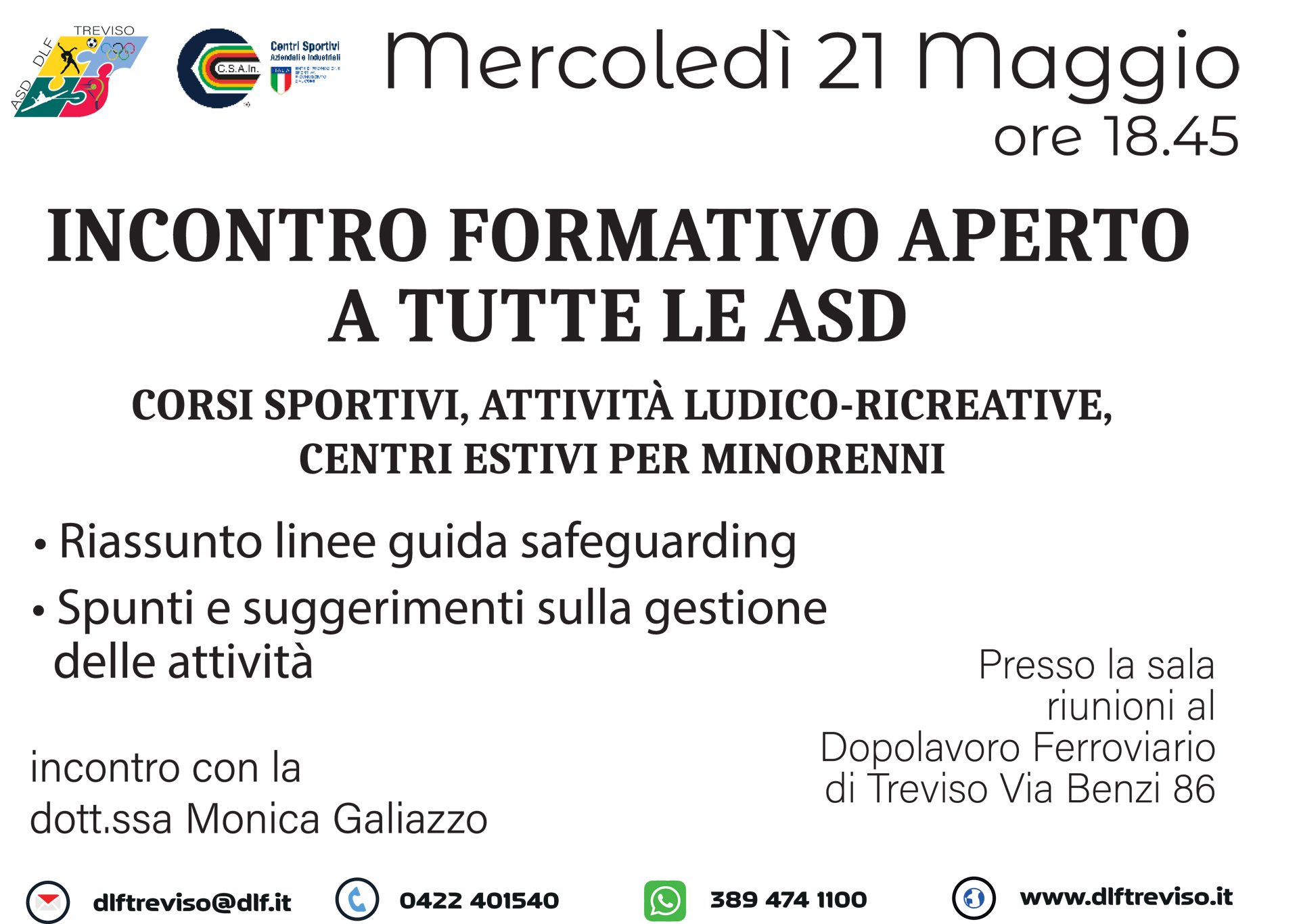 INCONTRO FORMATIVO APERTO A TUTTE LE ASD